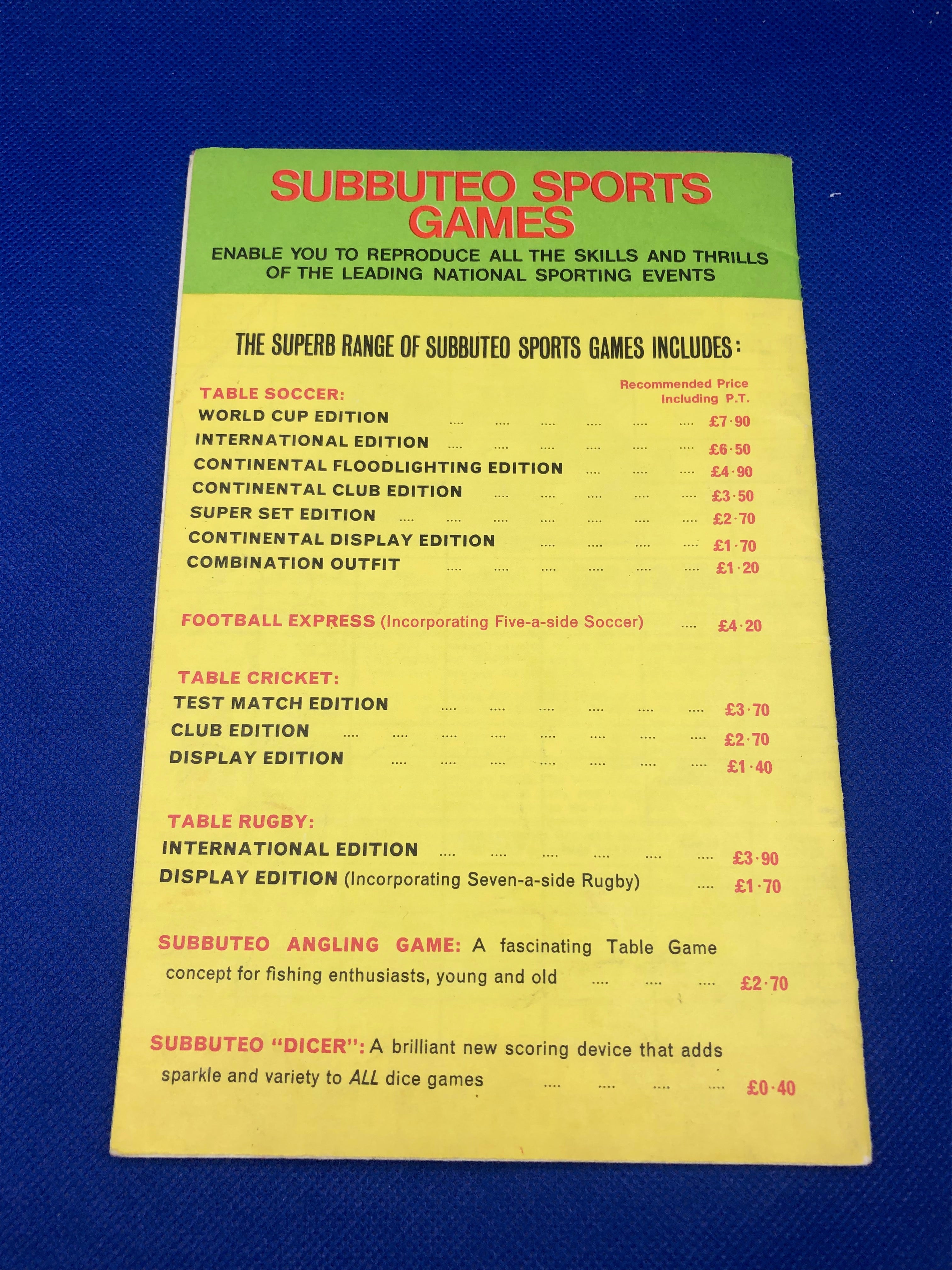Subbuteo catalogo 1971-72