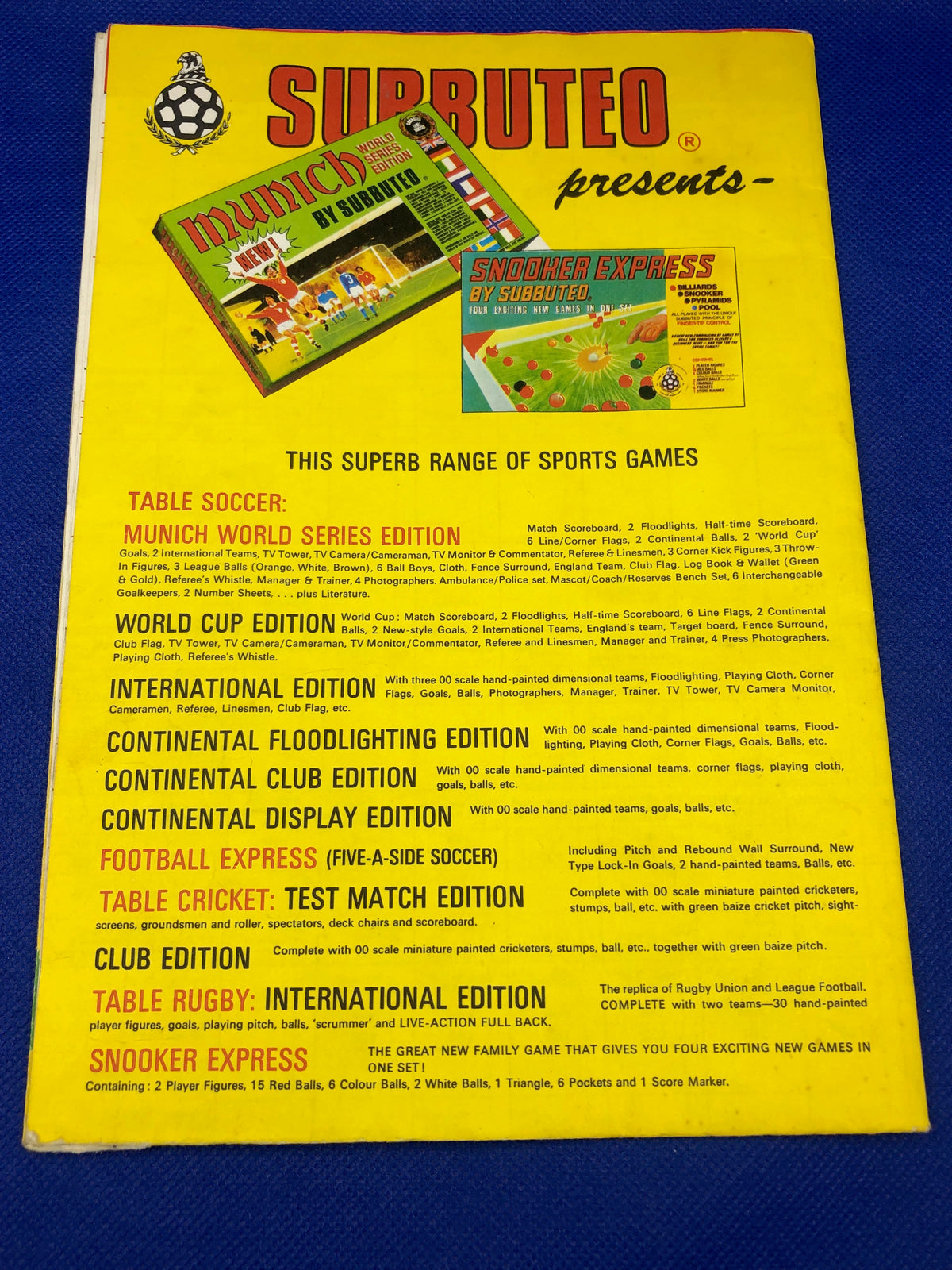 Subbuteo catalogo 1973-74