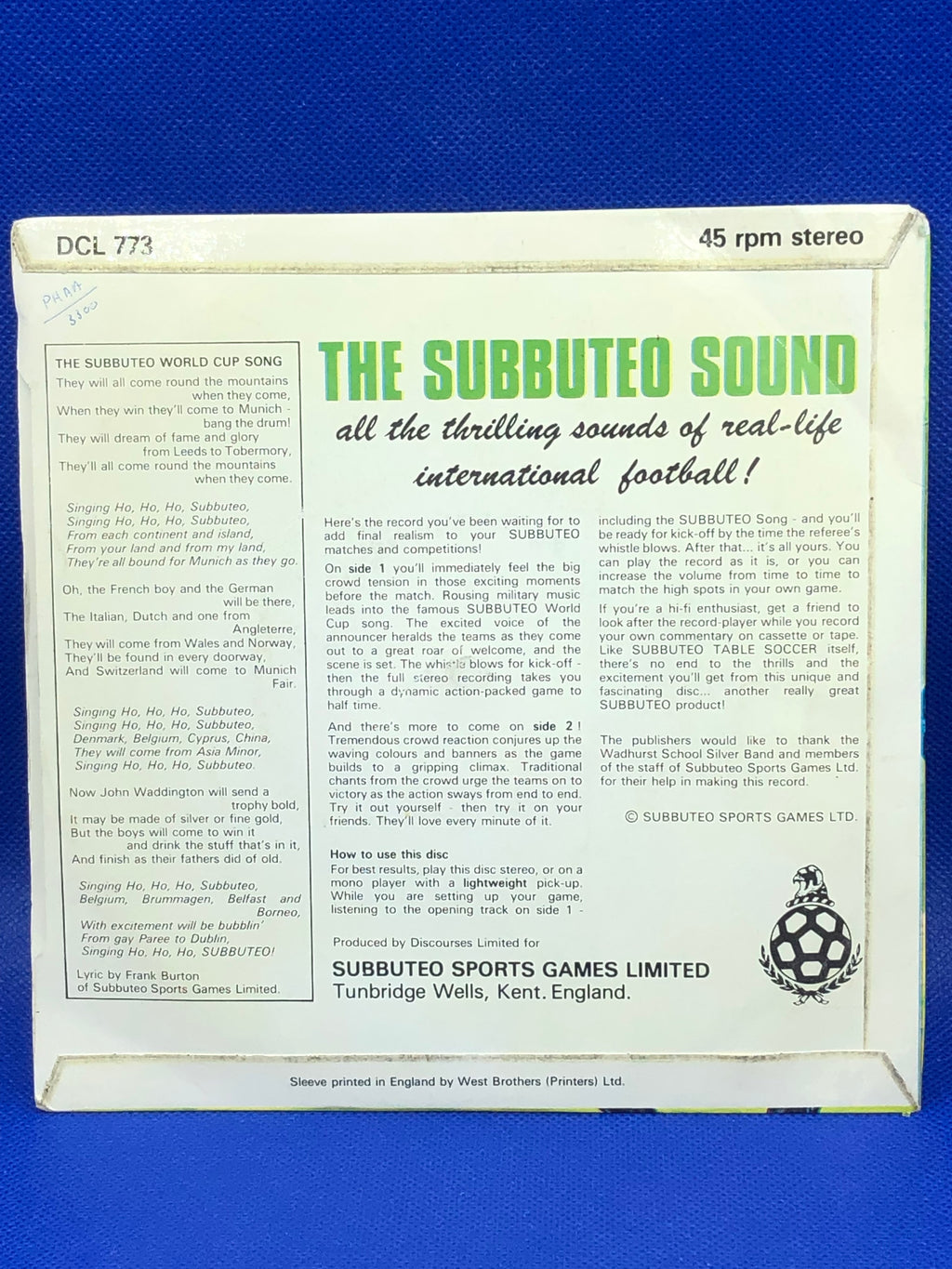 The Subbuteo Sound