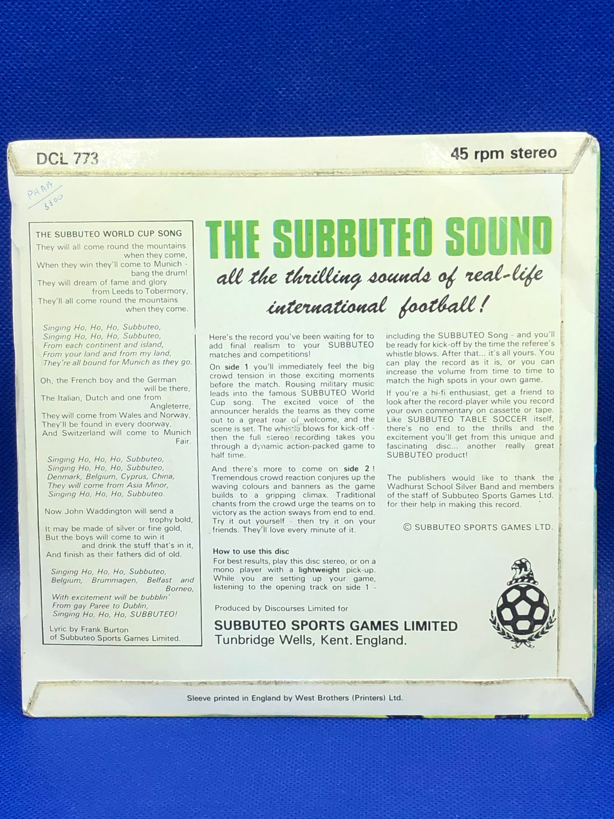The Subbuteo Sound