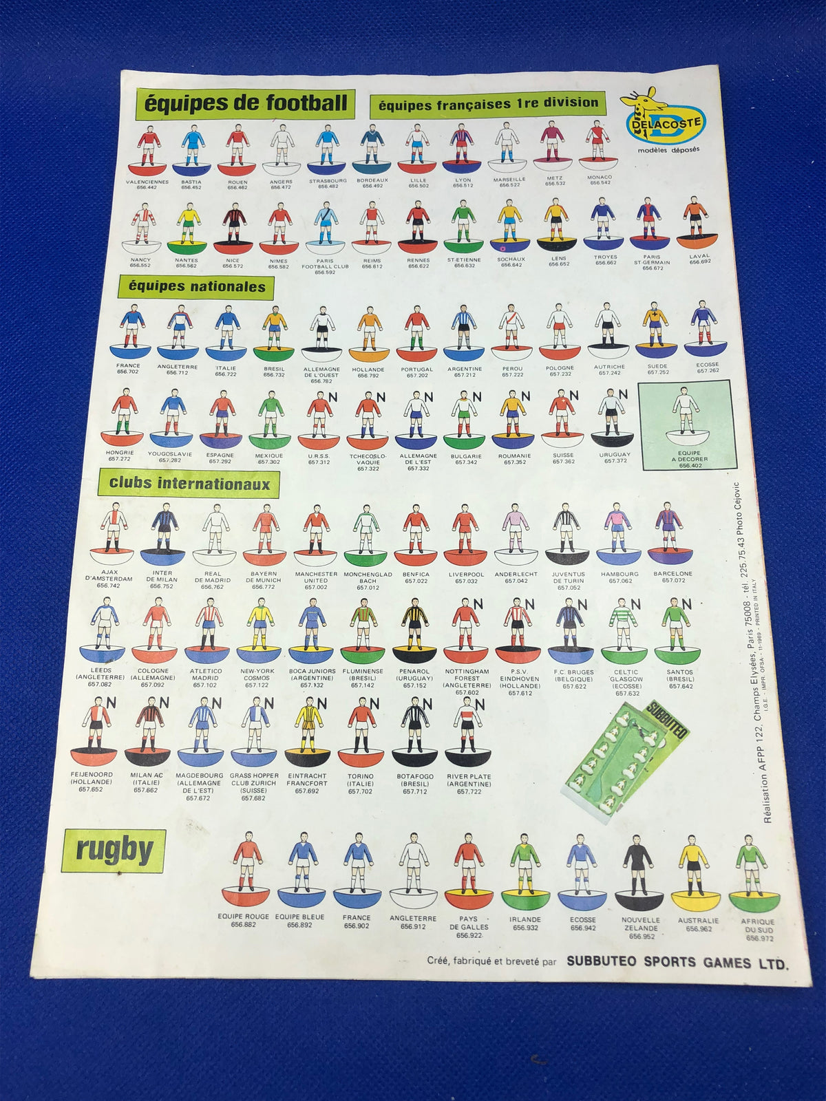Subbuteo catalogo Delacoste anni '70