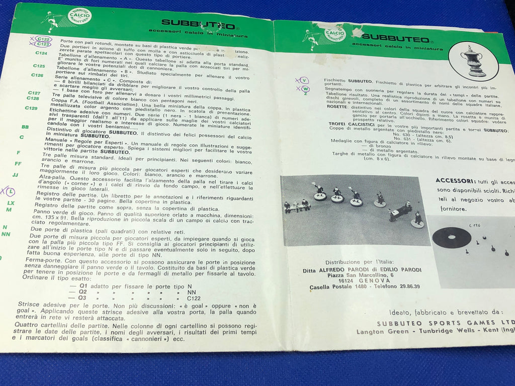 Subbuteo catalogo anni'70 con suggerimenti di gioco - In Italiano